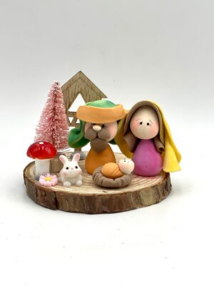 PESEBRE EN BASE MADERA CON CONEJO